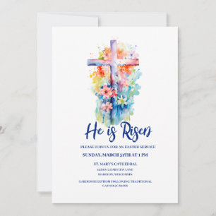 Invitation Aquarelle Il est ressuscité Religieux Pâques Flora
