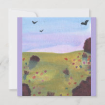 Aquarelle Illustration Pâturage Paysage Oiseaux