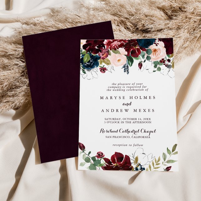 Invitation Aquarelle illustrée automne Mariage floral (Créateur téléchargé)