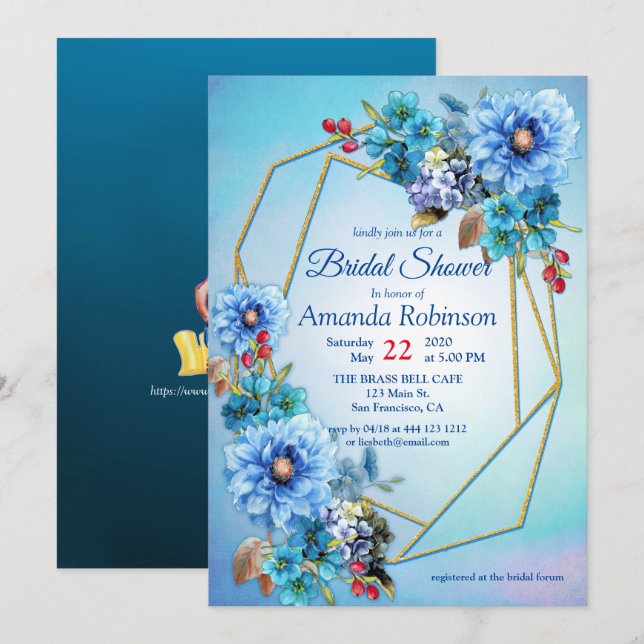 Invitation Aquarelle illustrée Fête des mariées à fleur de lu (Devant / Derrière)