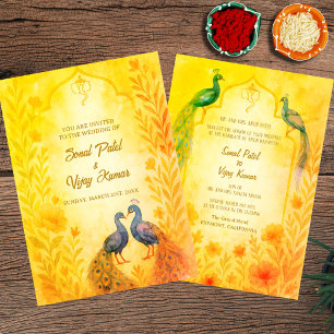 Invitation Aquarelle indienne hindoue Mariage de paon
