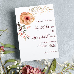 Invitation Aquarelle ivoire rose bordeaux menthe mariage