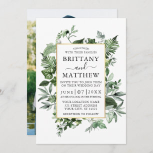 Invitation Aquarelle Ivy Ferns Sage Photo Gold Mariage