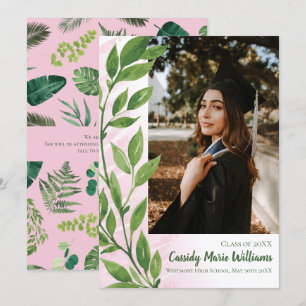Invitation Aquarelle Ivy Green Rose Plante Graduation