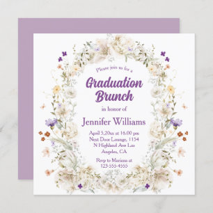 Invitation aquarelle jardin fleuri brunch graduation violet