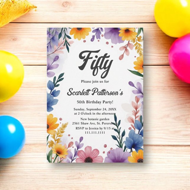 Invitation Aquarelle Jardin Floral Boho Été 50e anniversaire (Créateur téléchargé)