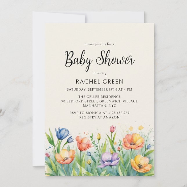 Invitation Aquarelle Jardin Genre Baby shower neutre (Devant)