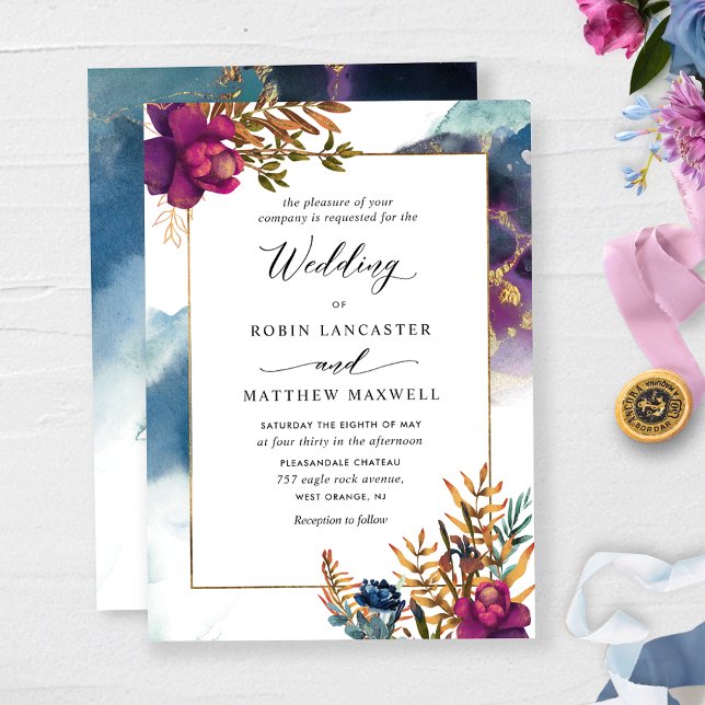 Invitation Aquarelle Jardin Mystique Turquoise, bleu pourpre (Créateur téléchargé)