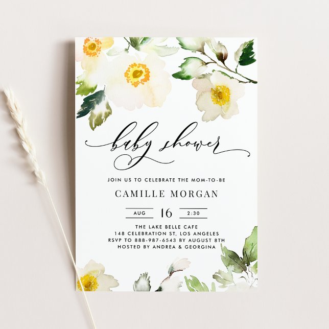 Invitation Aquarelle Jaune Anémone Baby shower Floral (Créateur téléchargé)