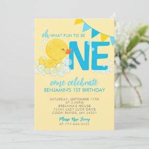 Invitation Aquarelle jaune Caoutchouc Canard 1er anniversaire
