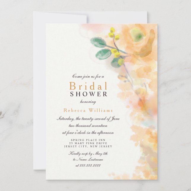 Invitation Aquarelle Jaune Fête des mariées Florale Invitatio (Devant)