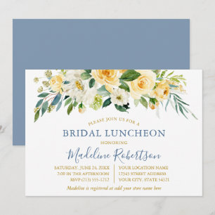 Invitation Aquarelle Jaune Floral Bleu Or Bridal Déjeuner