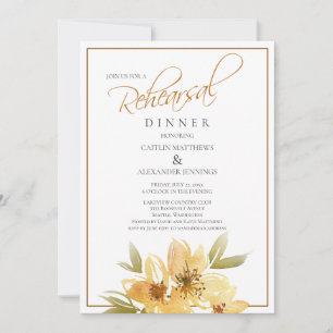 Invitation Aquarelle Jaune Floral Mariage Dîner de répétition