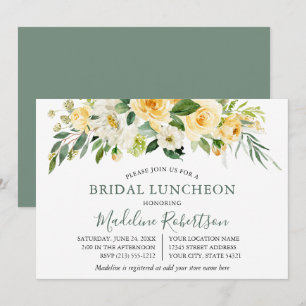 Invitation Aquarelle Jaune Floral Sage Vert Bridal Déjeuner