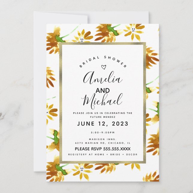 Invitation Aquarelle jaune Florales Printemps Été Botanique (Devant)