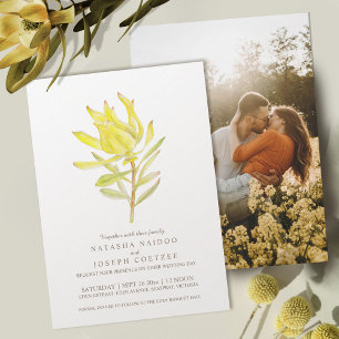 Invitation Aquarelle jaune leucadendron mariage photo