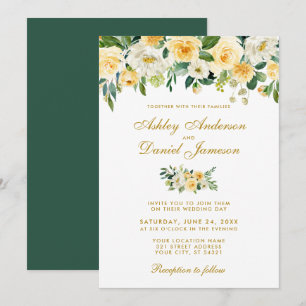 Invitation Aquarelle Jaune Mariage Vert Or