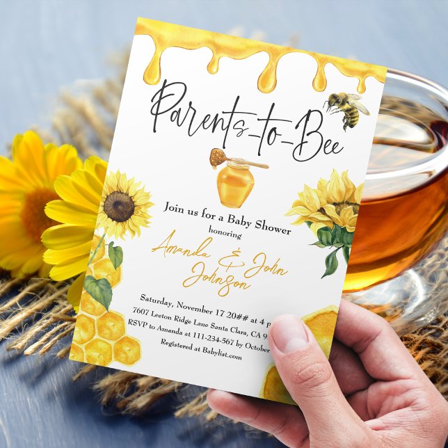 Invitation Aquarelle Jaune Miel Sunflower Bee Baby shower (Créateur téléchargé)