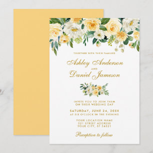 Invitation Aquarelle jaune or blanc Mariage