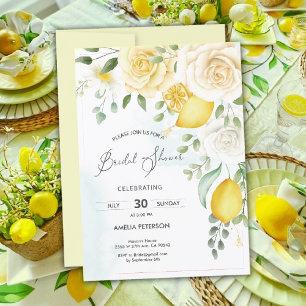 Invitation Aquarelle jaune Rose & douche nuptiale citron