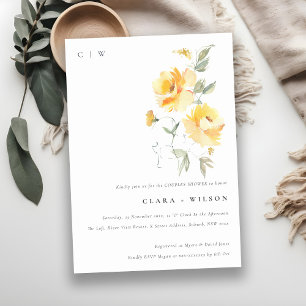 Invitation Aquarelle Jaune Rose Fleur Couples Douche