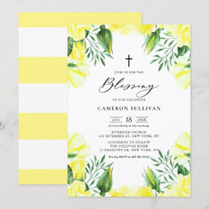 Invitation Aquarelle Jaune Roses Garland Blessing bébé