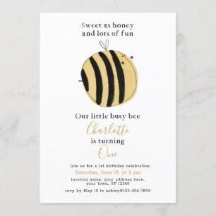Invitation Aquarelle jaune simple Abeille 1er anniversaire