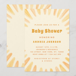 Invitation Aquarelle Jaune Soleil Neutre Baby shower Soleil