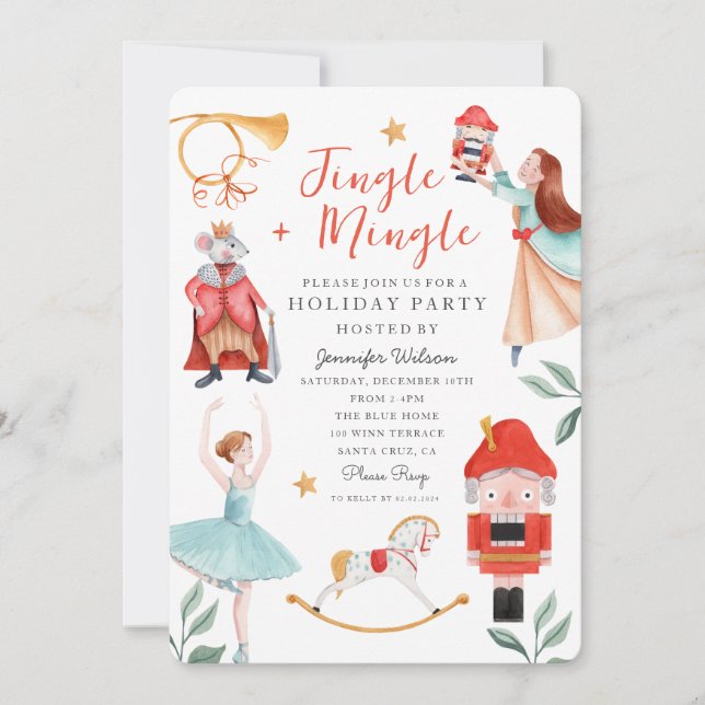 Invitation Aquarelle Jingle Mingle Fête de Noël (Devant)