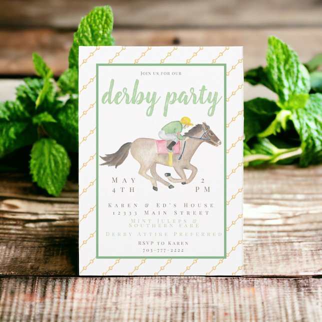 Invitation Aquarelle Jockey Derby Party Horse Race Or (Créateur téléchargé)
