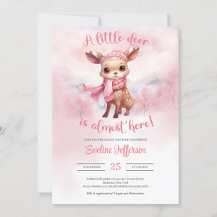 Invitation Aquarelle jolie renne rose fille d'hiver
