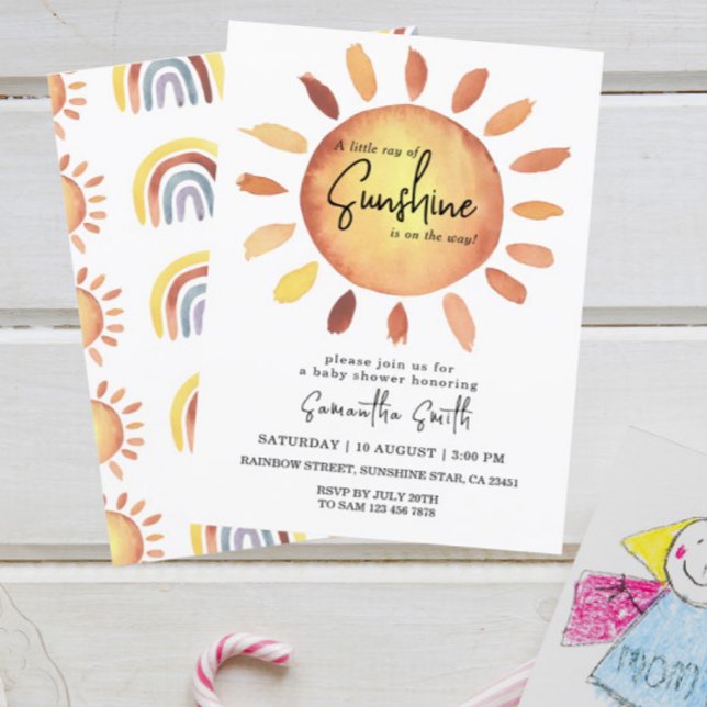 Invitation Aquarelle Joyeux Baby shower de soleil Jaune (Créateur téléchargé)