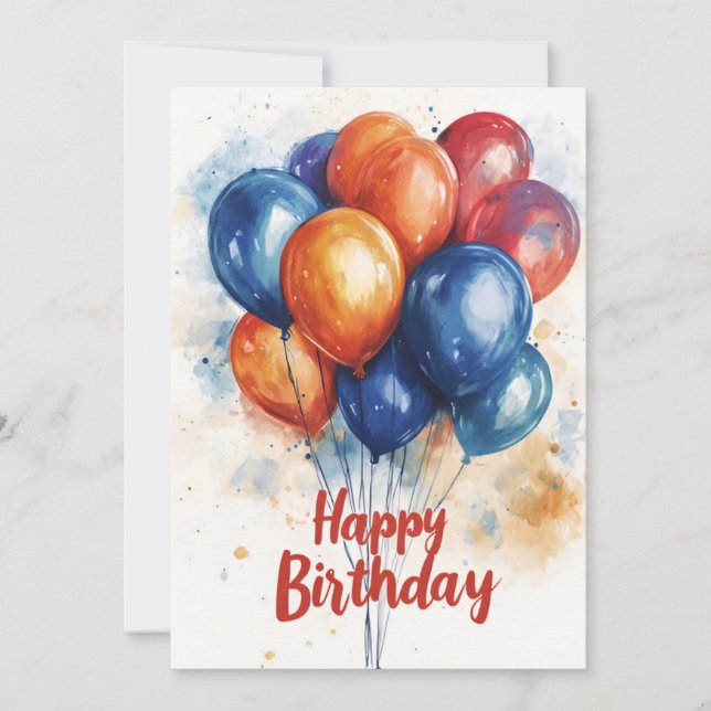 Invitation Aquarelle Joyeux Ballons d'anniversaire Anniversai (Devant)