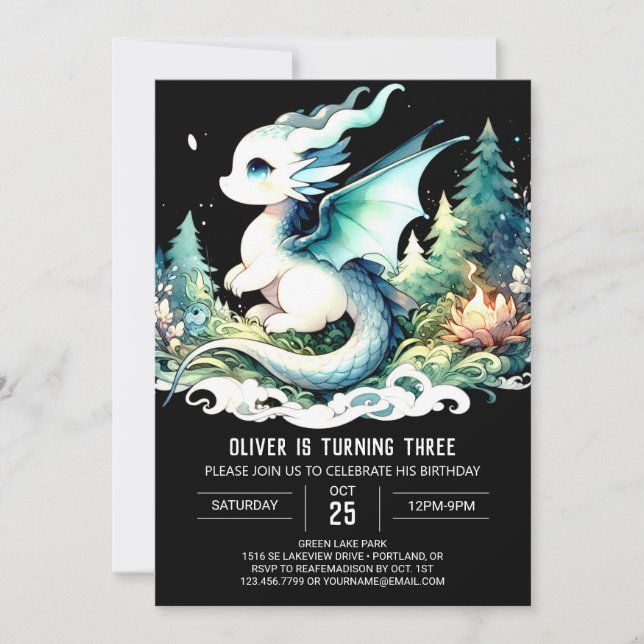 Invitation Aquarelle Joyeux Dragon Anniversaire (Devant)