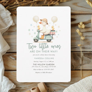 Invitation Aquarelle Jumeaux Baby Shower Vespa Oie