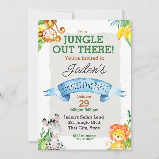 Invitation Aquarelle Jungle Lion et Giraffe Anniversaire Invi (Devant)