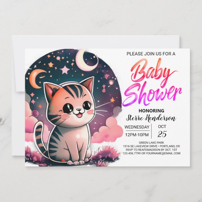 Invitation Aquarelle Kitten Baby shower numérique (Devant)