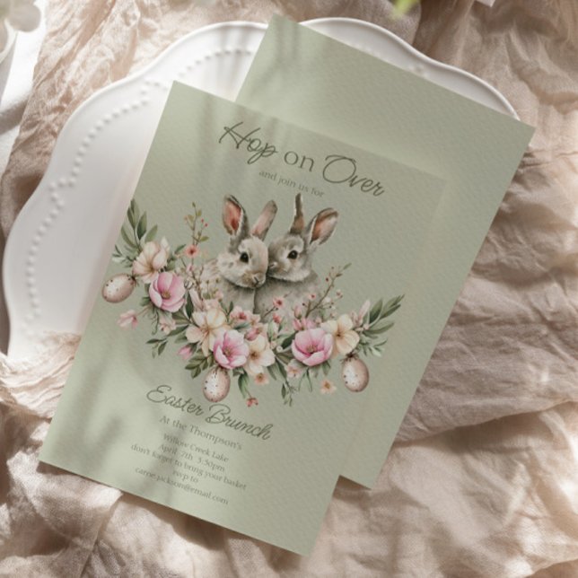 Invitation Aquarelle Lapin Lapins Floral Oeuf Brunch de Pâque (Créateur téléchargé)