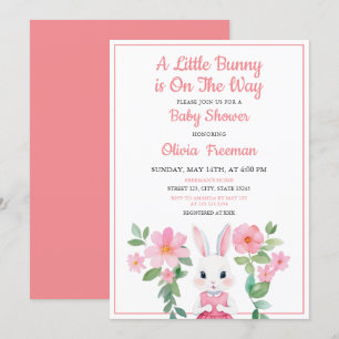 Invitation Aquarelle Lapin Rose Fille Baby shower Floral