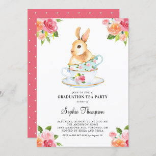 Invitation Aquarelle lapin sur Teacups Graduation Florale