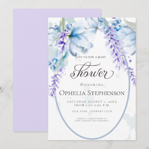 Invitation Aquarelle Lavande - Baby shower Floral bleu-Dusty