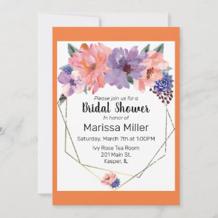 Invitation Aquarelle Lavande Bleue Bleu Or Frame