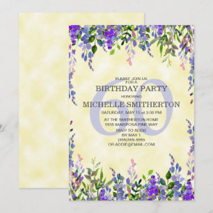 Invitation Aquarelle Lavande Jaune 60e fête d'anniversaire