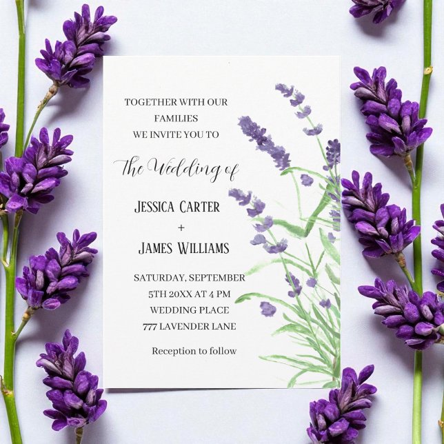 Invitation Aquarelle Lavande Rustique Mariage élégant (Créateur téléchargé)