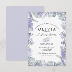Invitation Aquarelle Lavender Mist Feuilles tropicaux Anniver
