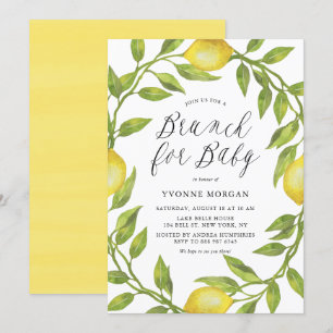 Invitation Aquarelle Lemon Greenery Brunch à courre pour bébé