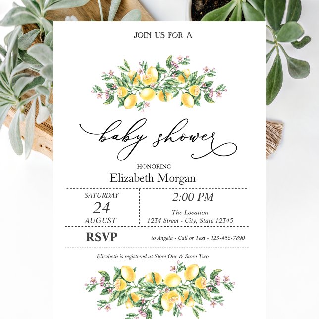 Invitation Aquarelle Lemons Baby shower de fleurs botaniques (Créateur téléchargé)