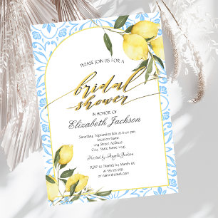 Invitation Aquarelle Lemons bleu italien Fête des mariées