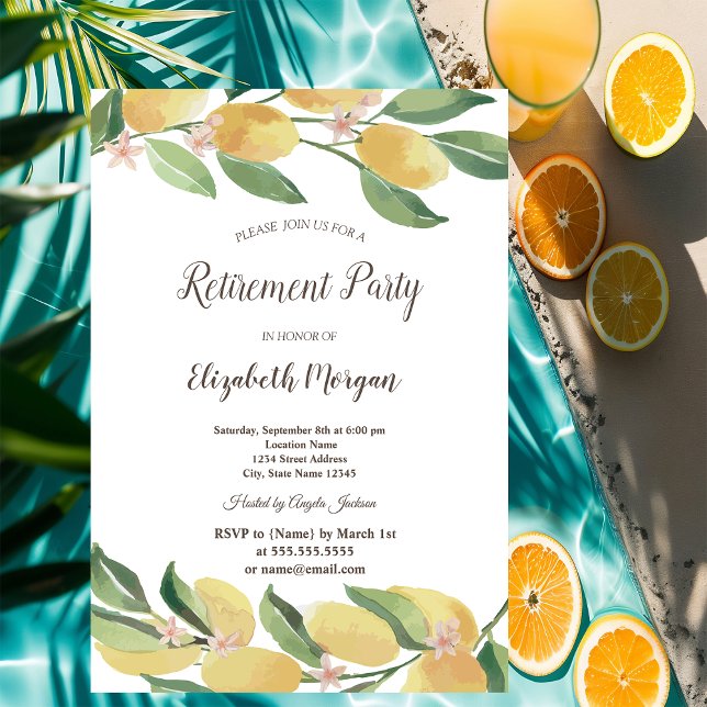 Invitation Aquarelle Lemons Botanique Dots Retraite (Créateur téléchargé)