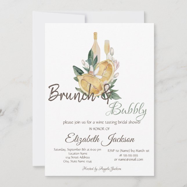 Invitation Aquarelle Lemons Brunch & Fête des mariées Bubbly (Devant)